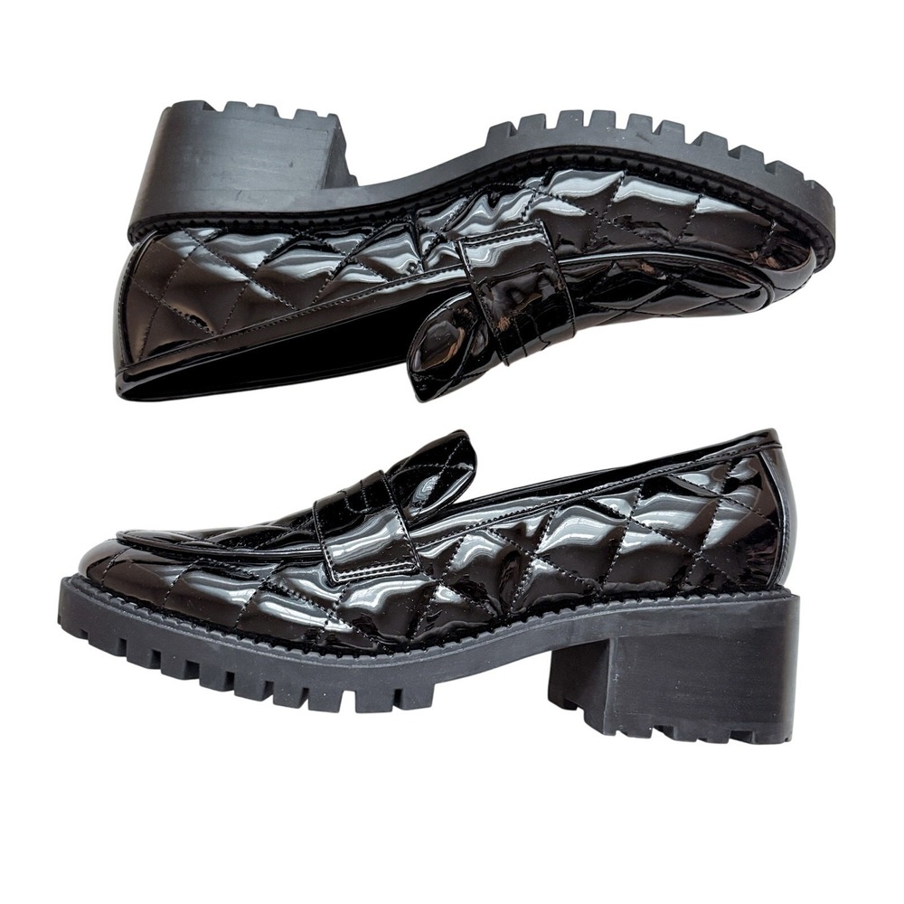 Marc Fisher Black Quilted Patent Chunky Lug Sole Loafers Size 9